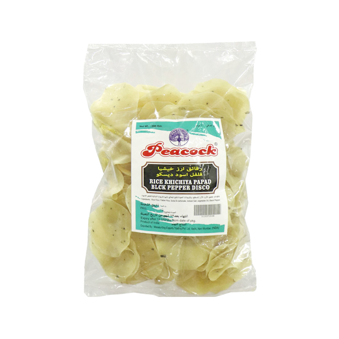 PEACOCK RICE KHICHIYA PAPAD BLACK PEPPER DISCO 200GM