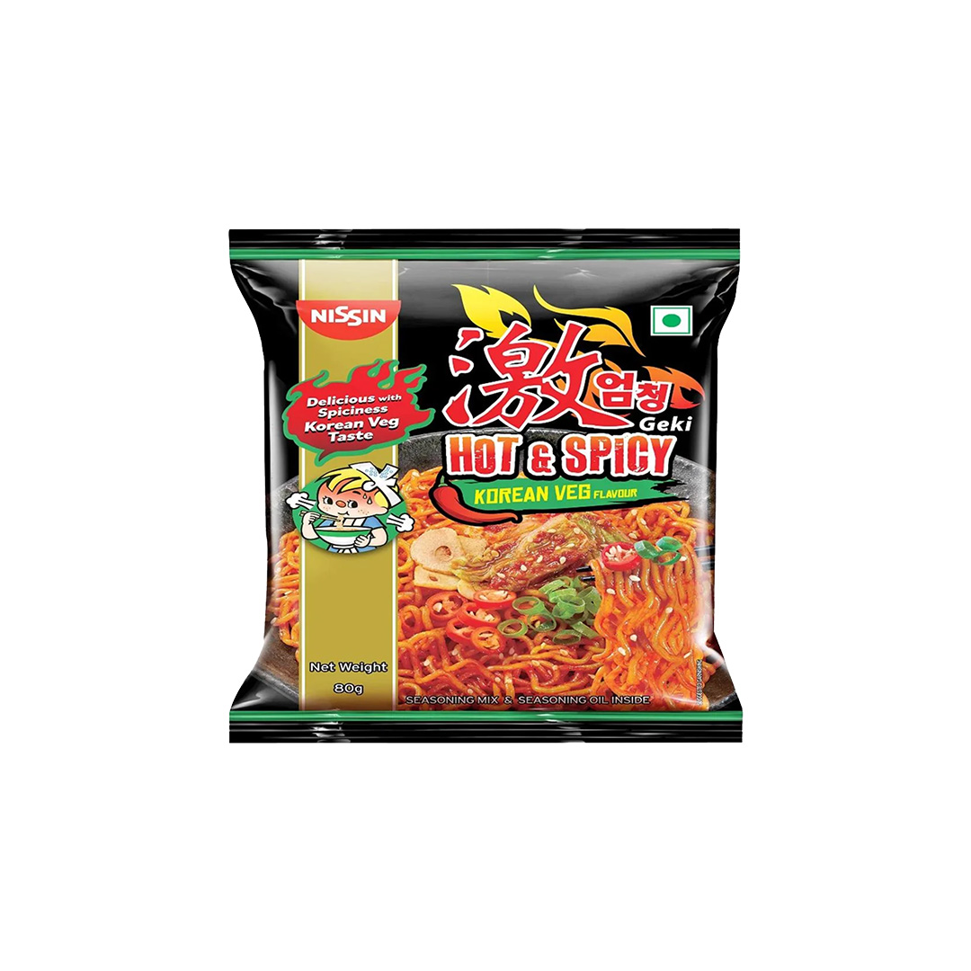NISSIN KOREAN VEG HOT & SPICY NOODLES 80GM