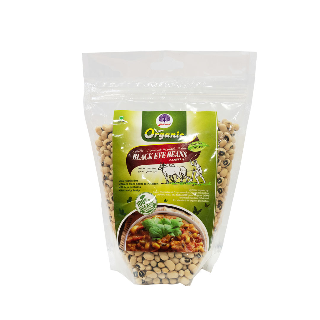 PEACOCK ORGANIC BLACK EYE BEANS 500GM