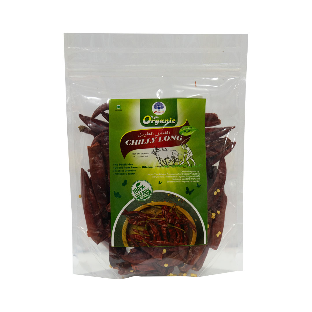 PEACOCK ORGANIC CHILLI LONG 100GM