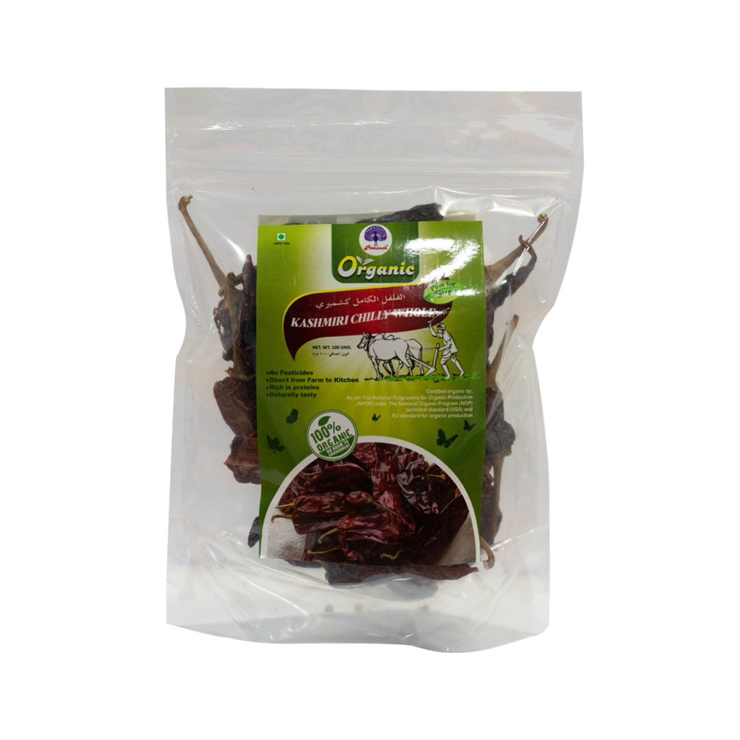 PEACOCK ORGANIC KASHMIRI CHILI WHOLE 100G