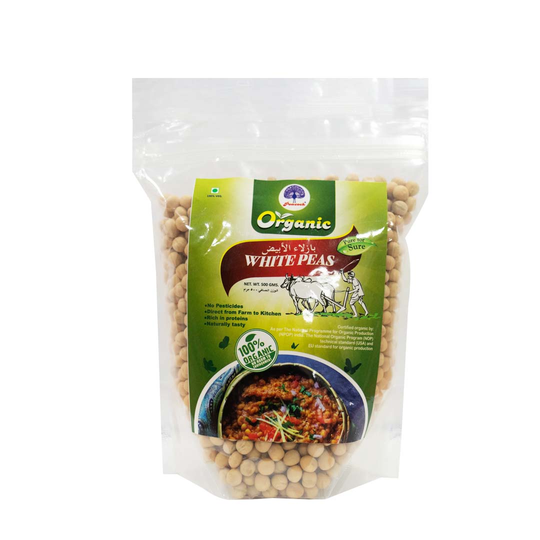 PEACOCK ORGANIC WHITE PEAS 500GM